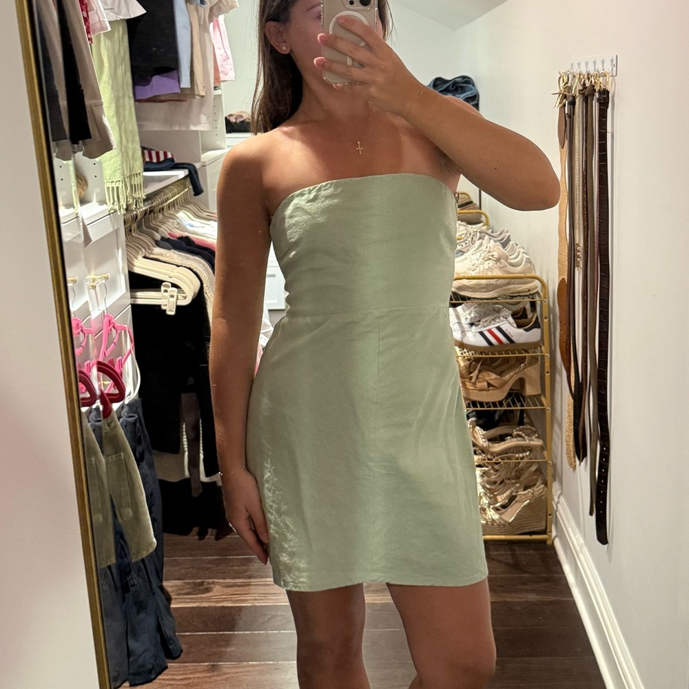 Pacsun Linen-Blend Green Strapless Dress
